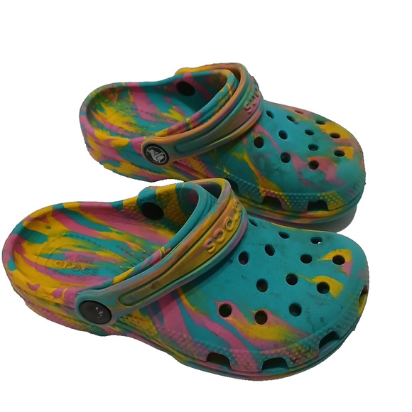 CROCS Girls Pink Yellow Blue Clogs Slip On Sandals sz.C12 - Picture 1 of 5